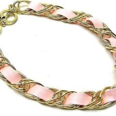 Fint guldpläterad halsband med rosa läderlook