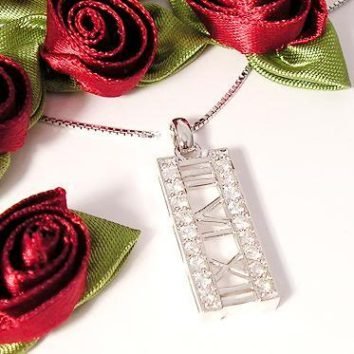 Silver Halsband med hänge med romerska siffror och cubic zirkonia