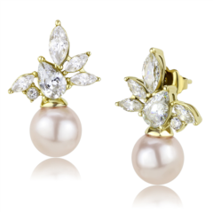 Eleganta guldpläterad örhängen med pärla och gnistrande cubic zirkonia