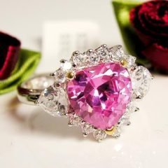 Silverring med rosa hjärtasten