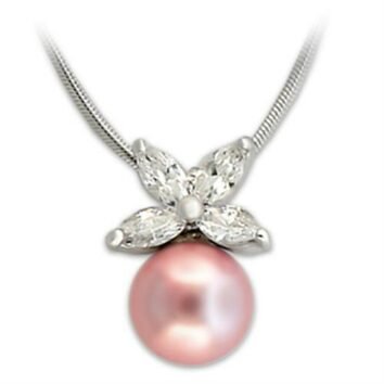 Söt vitguldpläterad hänge med en pärla och cubic zirkonia i form av en blomma